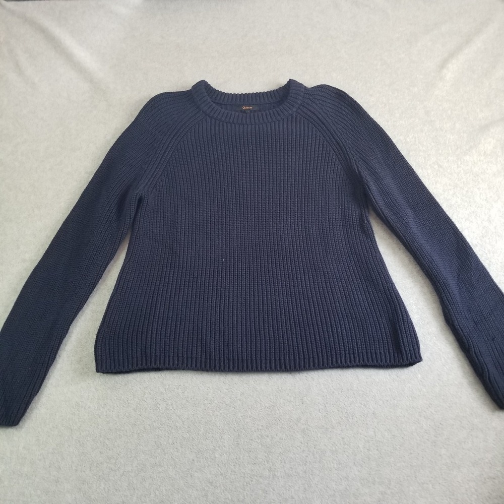 Quince Sweater Womens Large Navy Blue Ribbed Knit Crewneck Pullover Cotton Warm